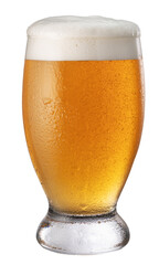 Glass of chilled white beer with large head of foam isolated on white background. Clipping path.