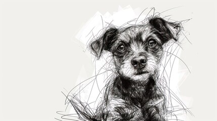  a black and white drawing of a dog with a sad look on it's face, looking at the camera with a serious look on it's face. - obrazy, fototapety, plakaty