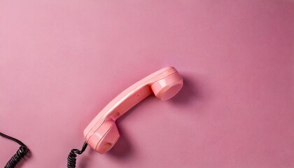 pink telephone receiver on pink background - obrazy, fototapety, plakaty