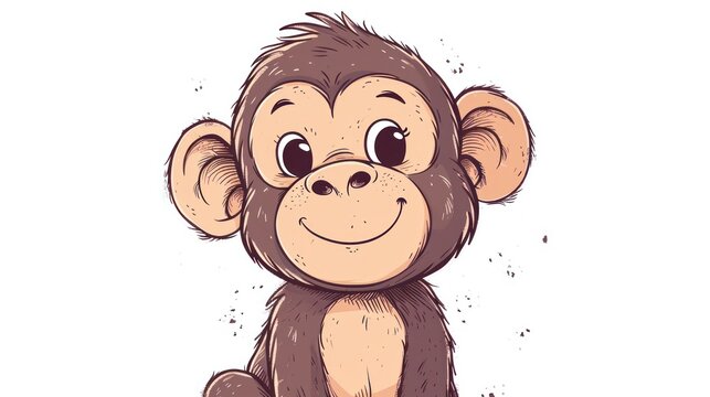  a cartoon monkey sitting down with a big smile on his face and a big smile on his face on his face, on a white background with space for text.