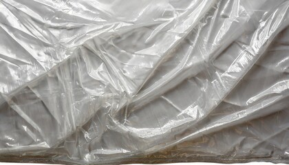 transparant wrinkled plastic white plastic or polyethylene bag texture macro white background - obrazy, fototapety, plakaty