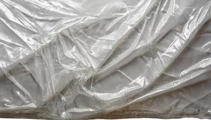 Foto op Plexiglas transparant wrinkled plastic white plastic or polyethylene bag texture macro white background © Lucia