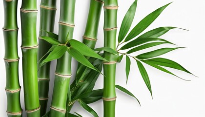 Fototapeta na wymiar green bamboo with leaves on white background with clipping path and full depth of field