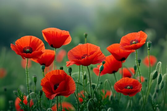 Beautiful Red Poppies in a Field AI Generated