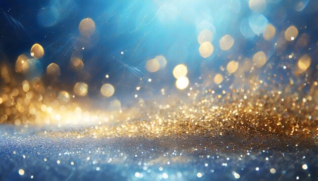background of abstract glitter lights blue gold and silver de focused
