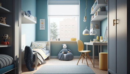 Simple Apartment kids room interior design Ai generated image