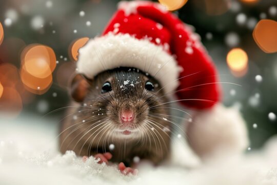Festive Rodent Wearing Holiday Hat AI Generated