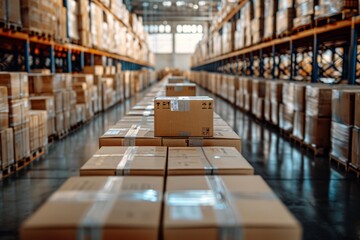 Efficient Logistics Process Using Warehouse Boxes AI Generated - obrazy, fototapety, plakaty