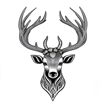 black and white deer illustration on white backround