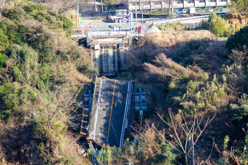 南阿蘇村震災遺構 阿蘇大橋（残った橋桁等） © J_News_photo