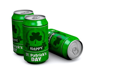 St.Patrick 's Day. 3D background with a green drink and a clover sign.