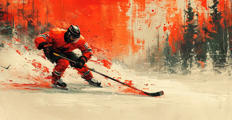 Hockey player playing hockey on a hockey stadium court - AI generated image