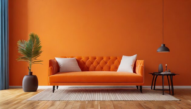 orange sofa room empty wall generate ai
