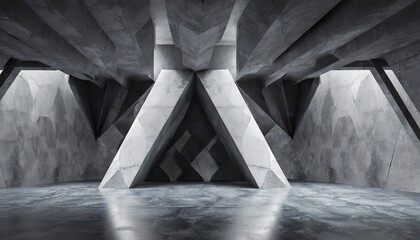 abstract dark concrete 3d interior with polygonal pattern on the