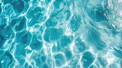 Swimming pool bottom caustics ripple and flow with waves background. Summer background. Texture of water surface. Overhead view.