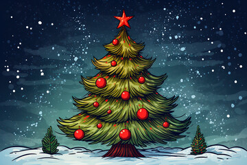 Obraz premium Card with Christmas tree. Generative AI