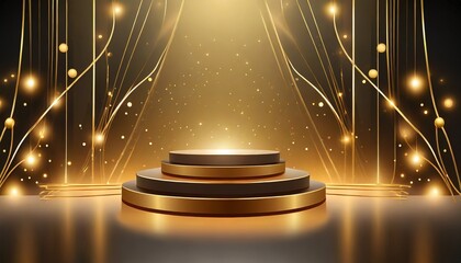 empty stage podium background luxury gold background with shiny glow lights