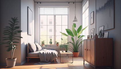Simple Modern Apartment with minimal Interior design Ai generated image