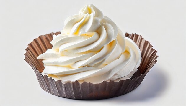 closeup of soft vanilla creamy dessert delicious whipped cream on white background isolated