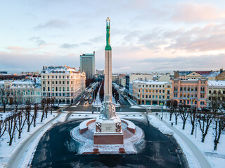 Freedom Monument known as Milda, located in the centre of Riga, the capital of Latvia