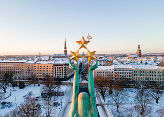 Freedom Monument known as Milda, located in the centre of Riga, the capital of Latvia