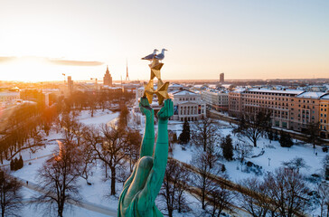 Freedom Monument known as Milda, located in the centre of Riga, the capital of Latvia
