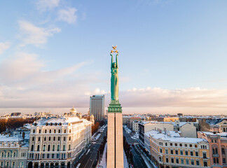 Freedom Monument known as Milda, located in the centre of Riga, the capital of Latvia