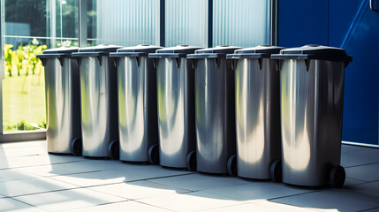 Three full dustbins for sorting trash on the backyard