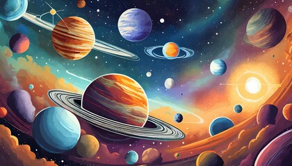 ai generated ai  solar system universe galaxy space planets poster background decoration graphic art - obrazy, fototapety, plakaty