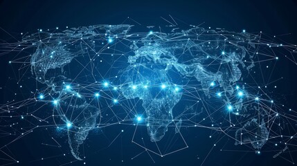 Global network connection. Big data analytics and business concept, world map point and line composition concept of global business, digital connection technology, e-commerce, social network - obrazy, fototapety, plakaty
