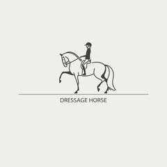 Elegant equestrian dressage icon, brand emblem, vector illustration.