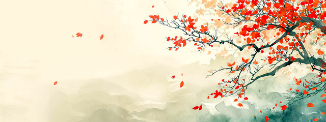 Autumn tranquility in an East Asian-inspired tree painting