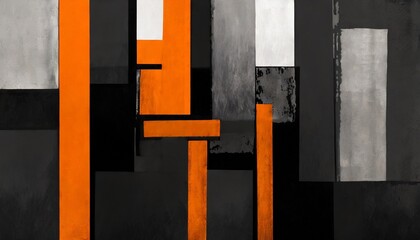 constructivism dark grungy industrial style abstract art background or cover template black grey and orange blocks of color generative ai artwork