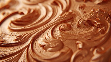  a close up of a chocolate cake with swirls and swirls on the icing and the icing on the top of the cake is brown icing.