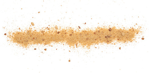 Unrefined brown cane sugar line isolated on white, top view