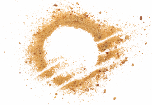 Unrefined brown cane sugar isolated on white, top view