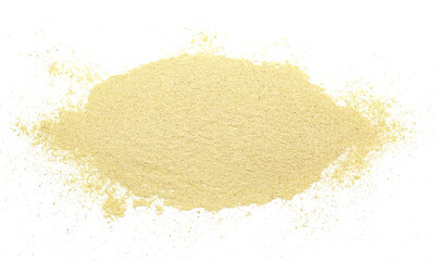 Ashwagandha powder pile scattered, (Withania somnifera) isolated on white 