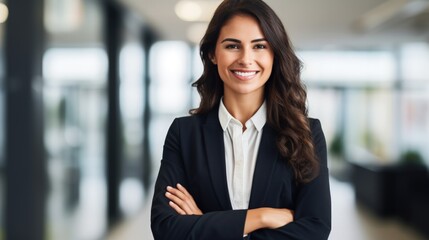 Happy Businesswoman Smiling with Crossed Hands AI Generated