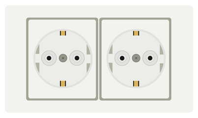 Double electrical outlet vector illustration isolated on white background. Home indoor socket electric power supply. 