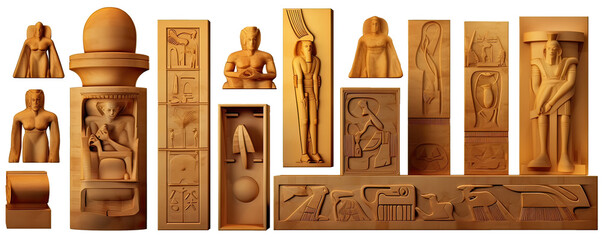 Egyptian sculptures on a transparent background