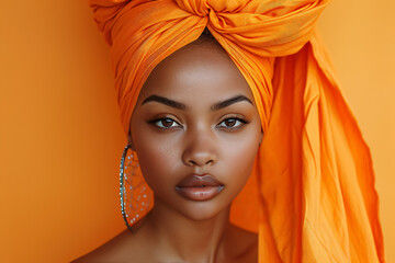 modern orange dressed black woman with a turban