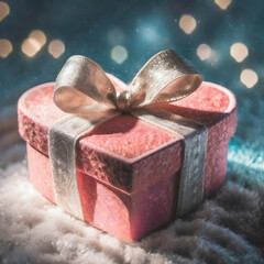 3D Gift Box Heart with Ribbon, Top View, Elegance, San valentine day