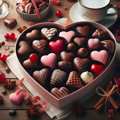Chocolates in heart-shape box, San Valentine