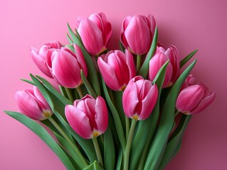 Pink Tulip Bouquet on Pink Background for Mother's Day, Valentine's Day, and Birthday Celebration AI Generated