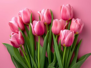 Pink Tulip Bouquet on Pink Background for Mother's Day, Valentine's Day, and Birthday Celebration AI Generated