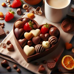 Chocolates in heart-shape box, San Valentine