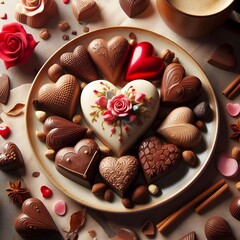 Heart-shaped chocolates San Valentine's Day love concept

