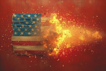 American flag USA Star and stripes exploding