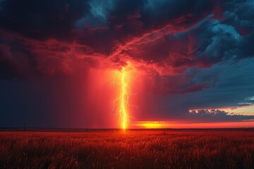 Fototapeta premium Dramatic Thunderstorm Over Cityscape at Twilight