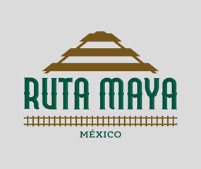 Ruta Maya, Mayan Route spanish text, piramid and Train lines